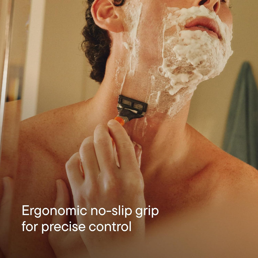 Original Shaving Kit for Men - Razor Handle, 3 Razor Blade Refills, Foaming Shave Gel, and Travel Blade Cover - German Engineered - Charcoal
