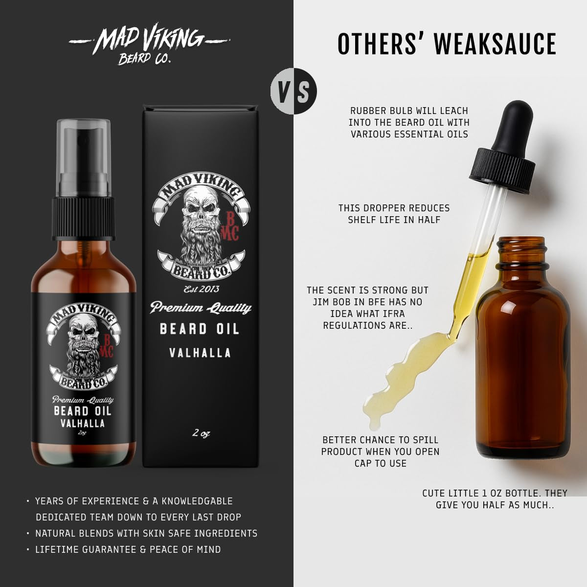 Mad Viking Valhalla Beard Oil - Hydrate, Soften and Grow Your Beard Naturally. Fight Itch and Dandruff with a Smooth Sandalwood & Vanilla Scent, Made in the USA - 2Oz