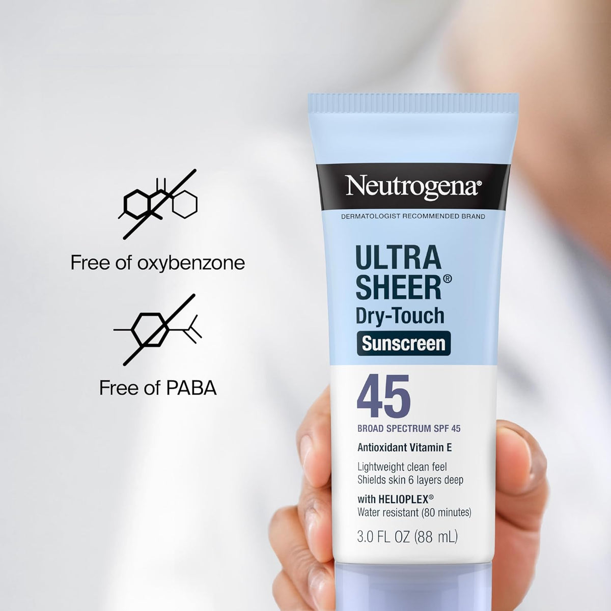 Neutrogena Ultra Sheer Dry-Touch Water Resistant and Non-Greasy Sunscreen Lotion with Broad Spectrum SPF 45, Tsa-Compliant Travel Size, 3 Fl Oz, Pack of 2, 6 Fl Oz