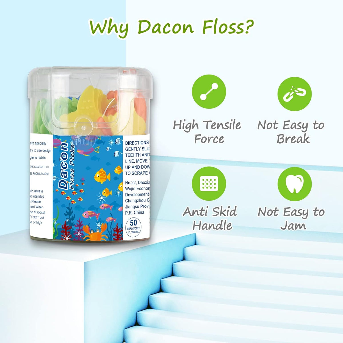 Kids Flossers, Kids Dental Floss Picks without Fluoride, Unflavored, 4 Colors Ocean Animals Shaped Makes Flossing Fun, 50 Count