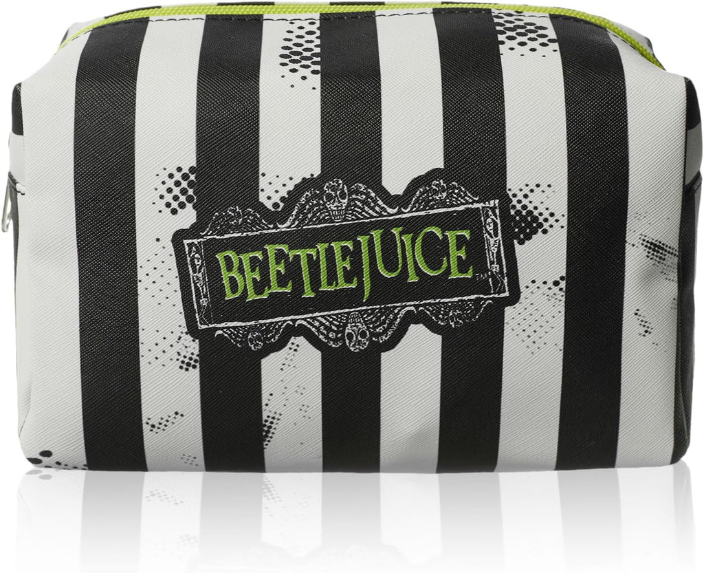 Beetlejuice Multicoloured Makeup Bag | Women'S Cosmetic Pouch with Stripe Design | Adults Beetlejuice Logo Makeup Holder