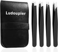 [4+1 Pieces] Tweezers Set with Travel Case, Great Precision Upgrade Professional Anti-Rust Alloy Tweezers for Women & Men, Multi-Purpose as Eyebrows Facial Hair Ingrown Hair Removal
